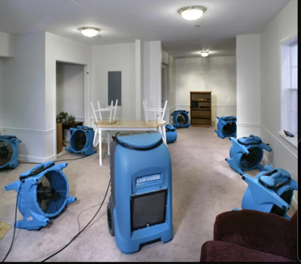 Air movers and dehumidifier setup for Water Damage Restoration in Grandwood Park